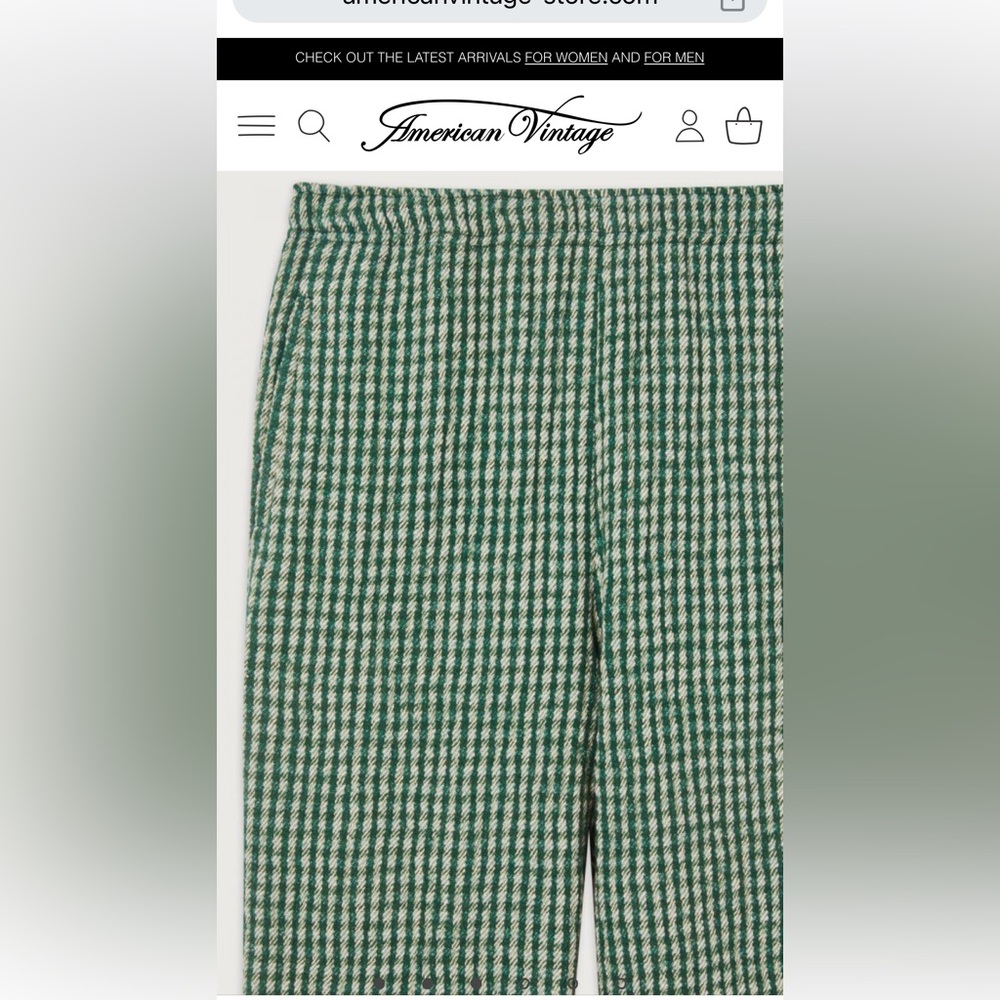 American Vintage Green Gingham Wide-Leg Pants - Picture 3 of 9